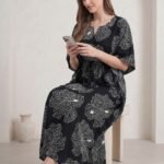 Black & White Botanical Print Kaftan - Image 3