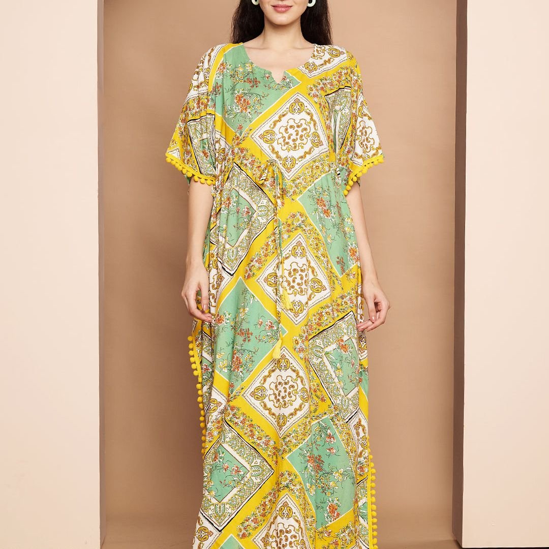 12 Yellow & Green Print Kaftan - Image 1