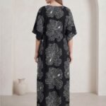 Black & White Botanical Print Kaftan - Image 4