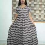 Grey Wavy Stripe Tiered Maxi Dress